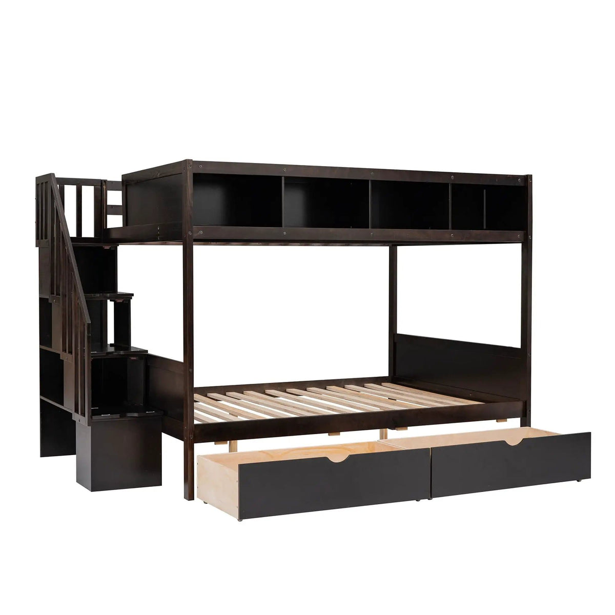 Bunk Bed With Shelfs, Storage Staircase And 2 Drawers | 93.2 x 57.5 x 62.4 in | Glass | Bedroom
