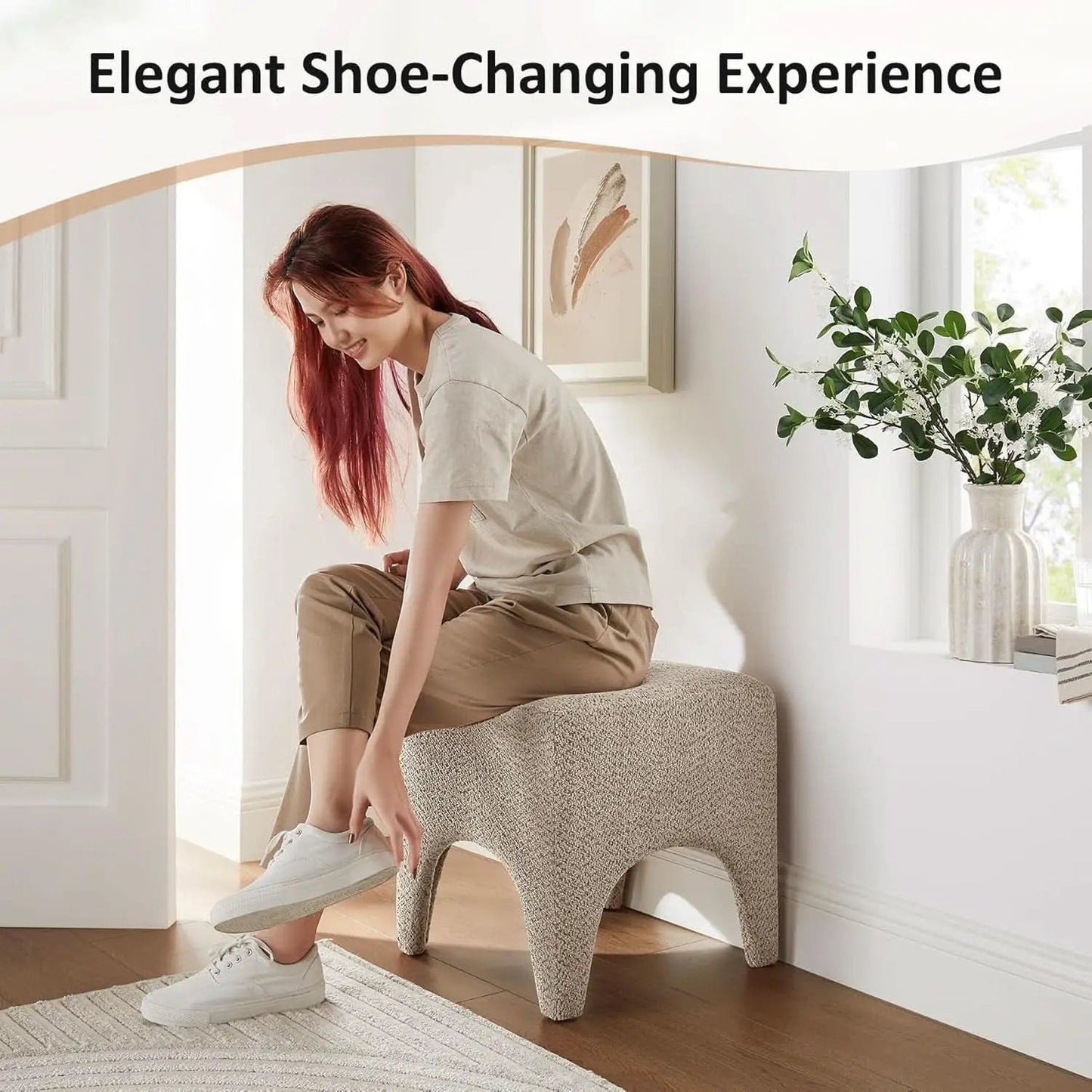 17-Inch Camel Boucle Upholstered Square Ottoman Footstool from PriceLows™