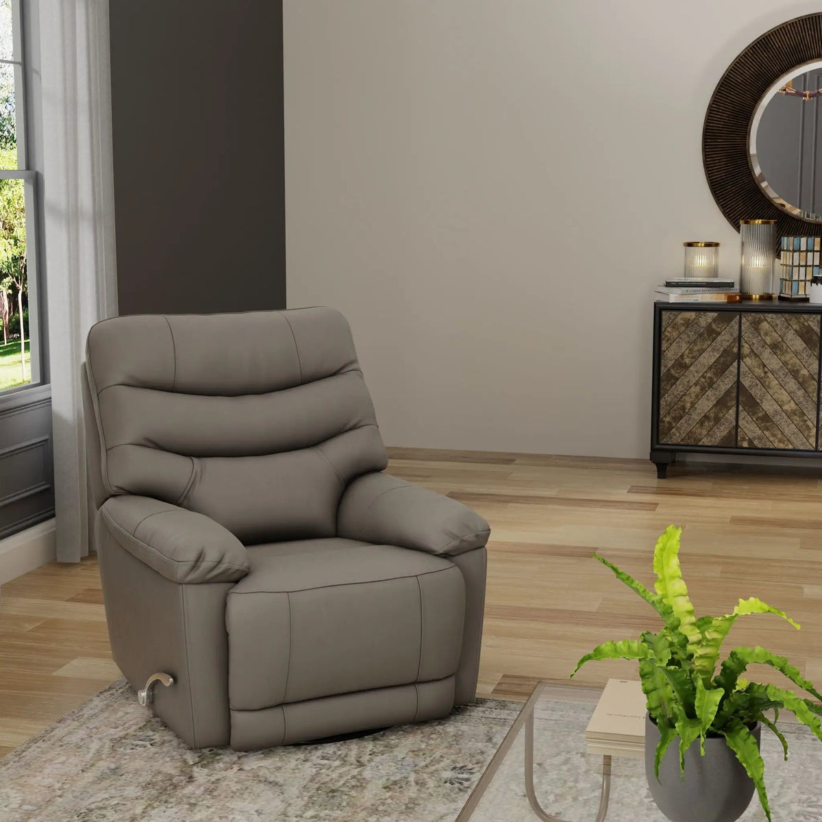 Oslo Antelope Swivel Glider Recliner | Manual Footrest | 360 Degree Swivel Base | No-Sag Suspension