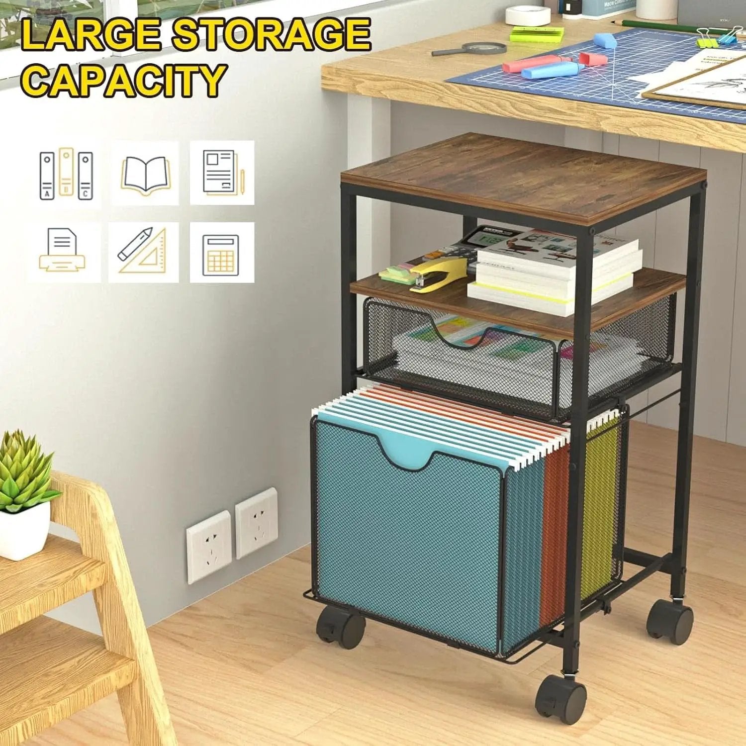 Rolling File Cart With Sliding Drawer For A4 Files from PriceLows™