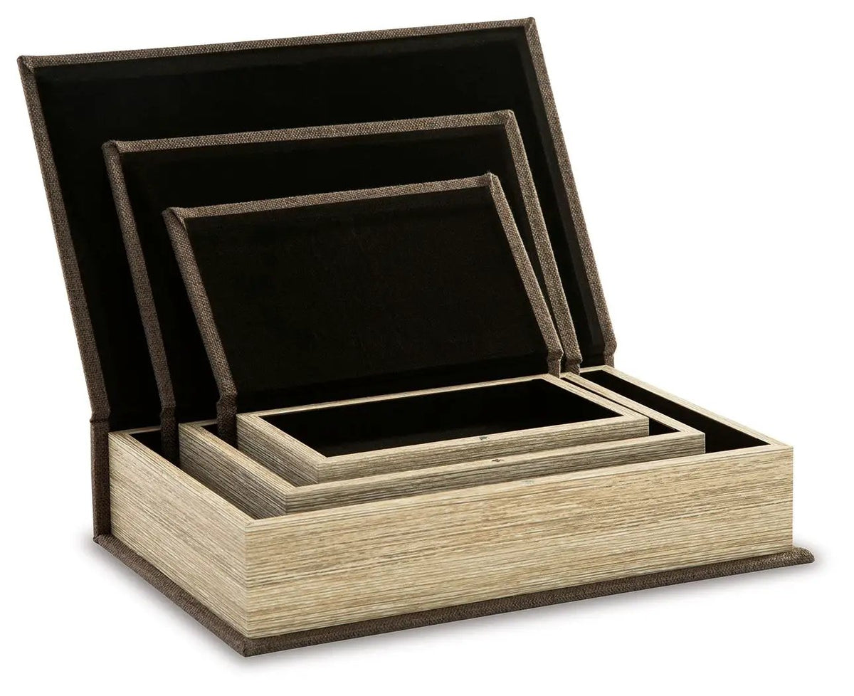 Jolina Keepsake Box Set | Set Of 3 | Linen Cover | Black Velvet Lining