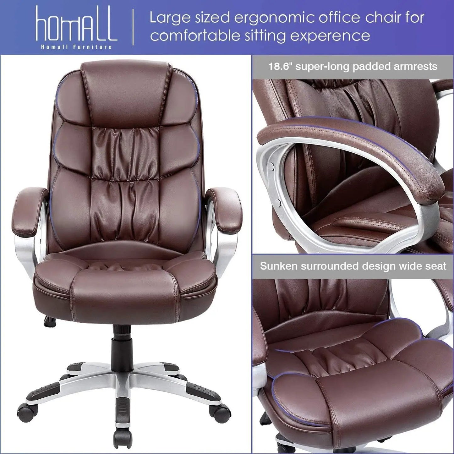 Ergonomic High Back Office Chair With Padded Armrests from PriceLows™