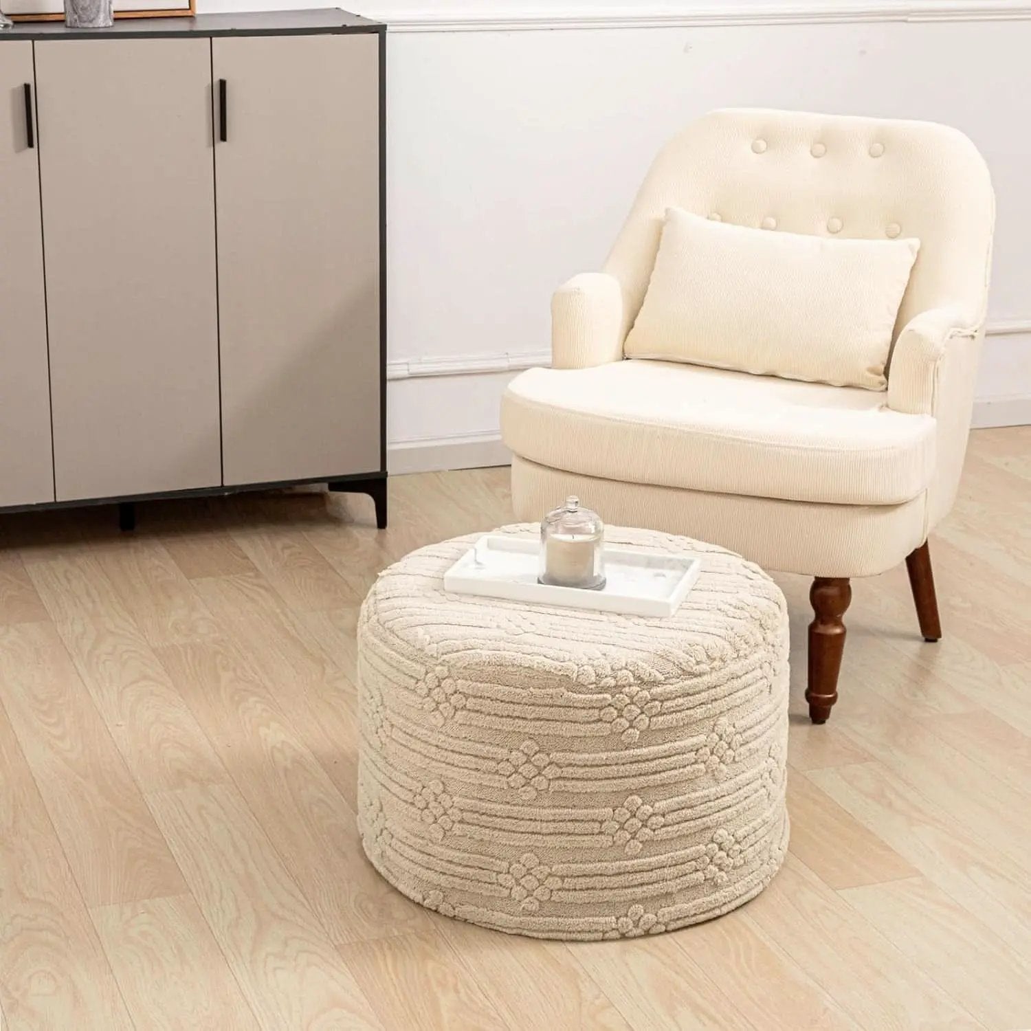 Ultra Plush Floor Pouf Ottoman Foot Rest Light Coffee from PriceLows™