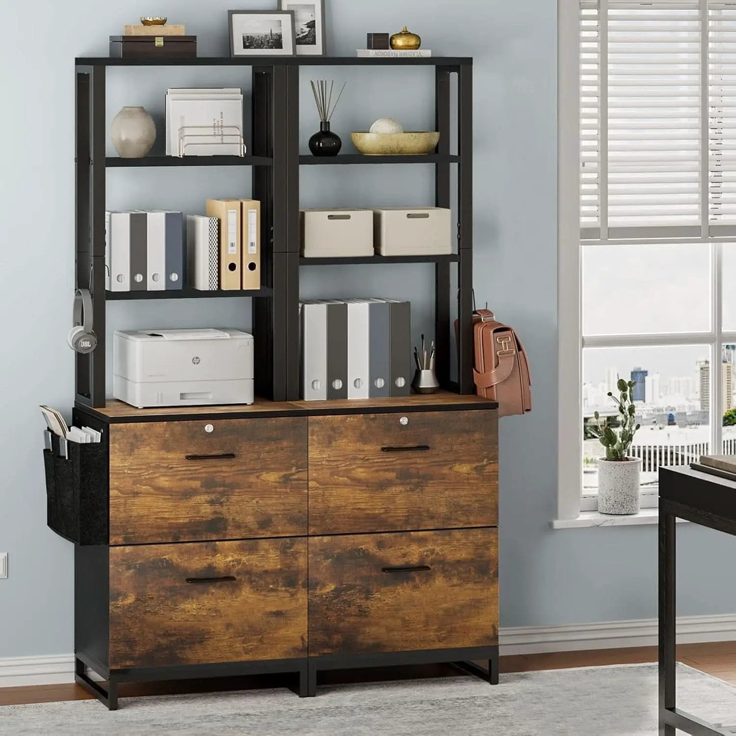 2 Drawer File Cabinet With Lock Rustic Brown For Letter Legal A4 Hanging File Folders Adjustable Shelf from PriceLows™