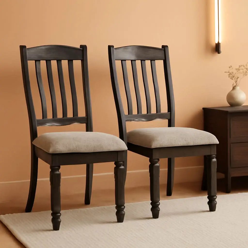 Upholstered Dining Chair 20 Inch Antique Black Set Of 2 from PriceLows™