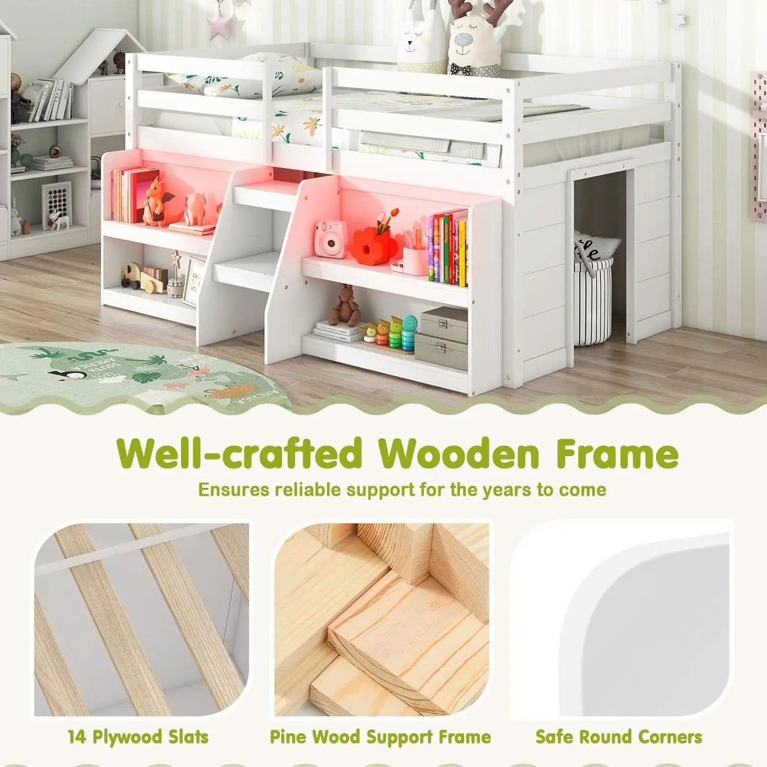 Twin Loft Bed With LED Lights And Durable Build Quality from PriceLows™