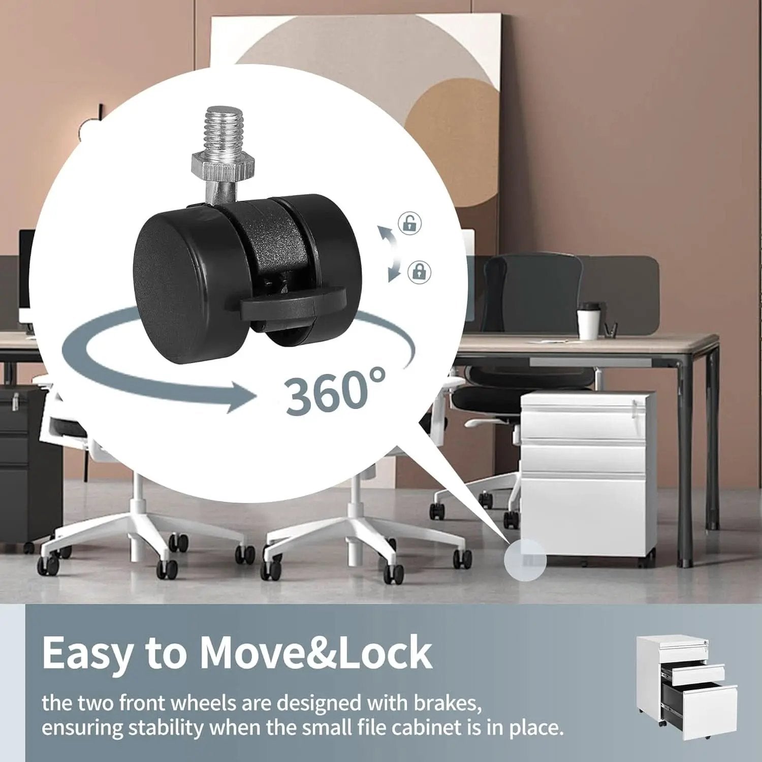 White Rolling File Cabinet With Lock Office Storage from PriceLows™