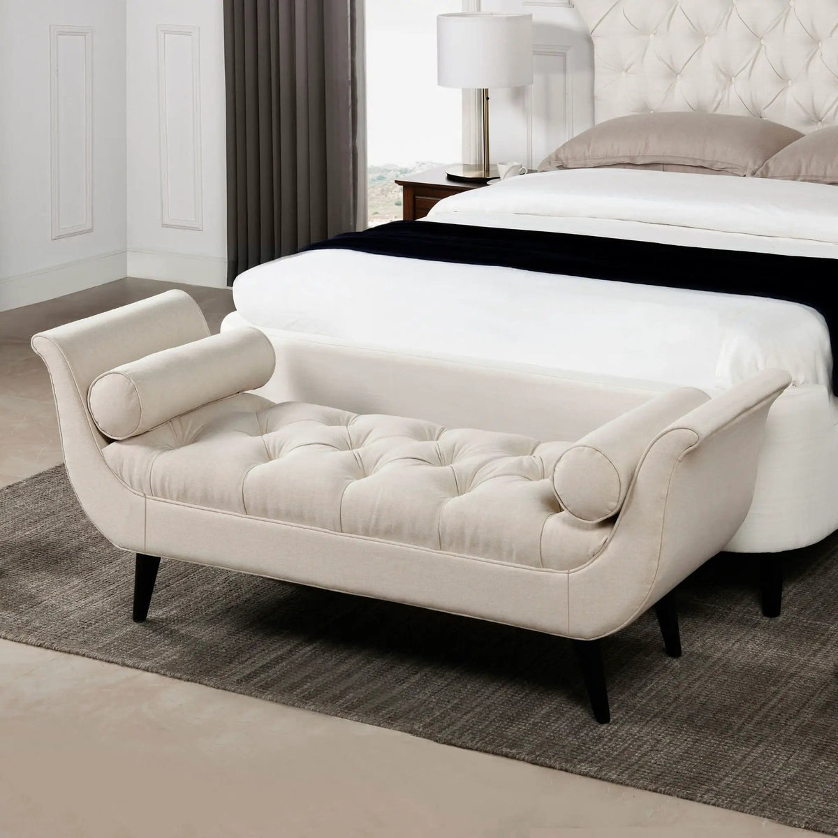 Alma Tufted Flared Arm Entryway Bench | 3 Pieces | Solid Wood | Home