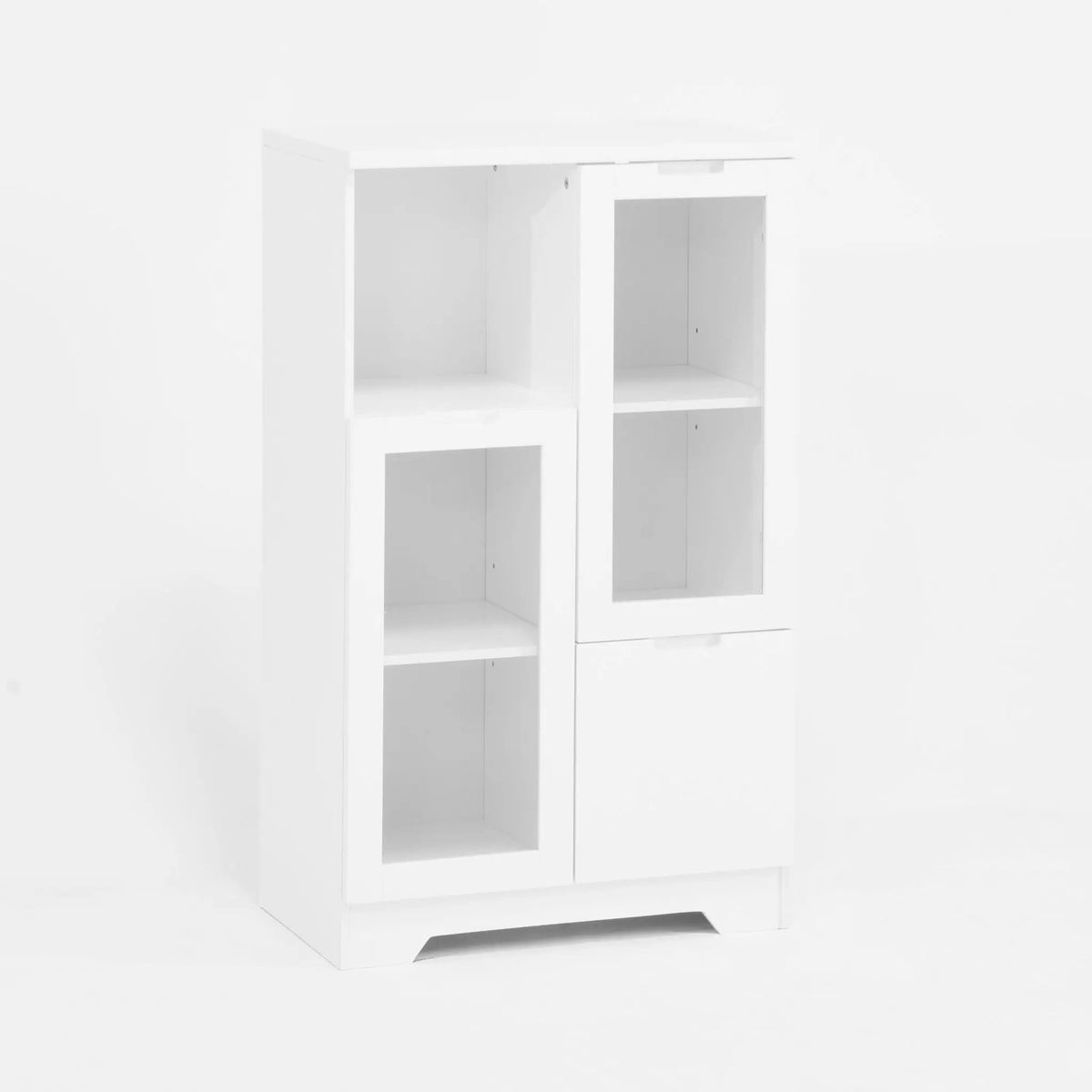 Modern Storage Cabinet | Adjustable Shelves | Double Glass Doors | Gray