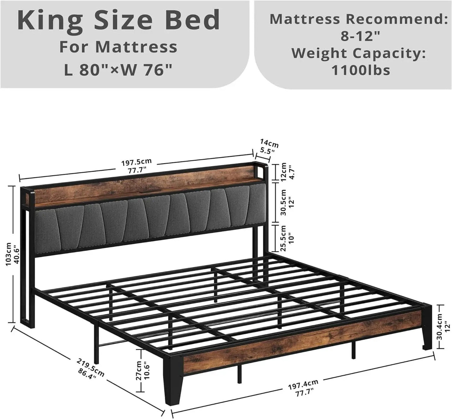 King Size Bed Frame With Storage Headboard And USB Charging Ports from PriceLows™