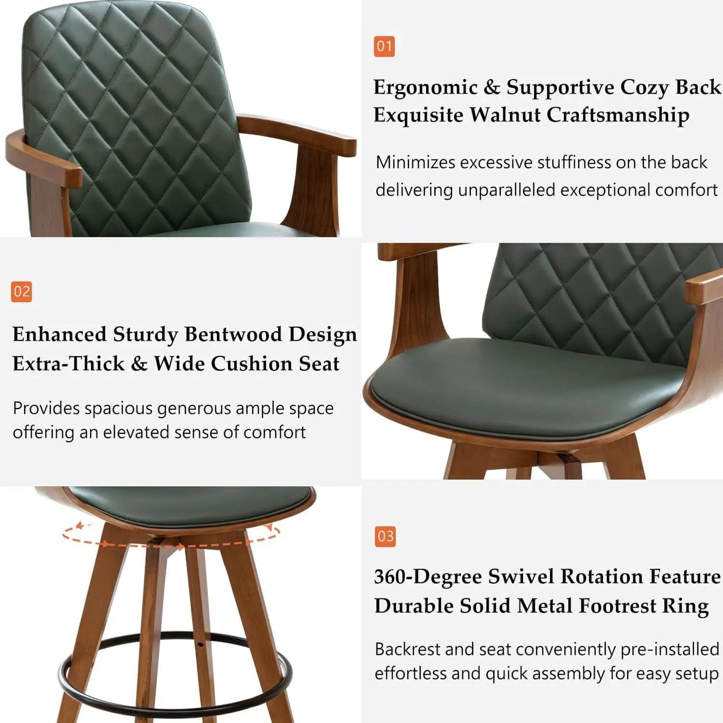 Set Of 2 Green Swivel Bar Height Stools For Kitchen Island from PriceLows™