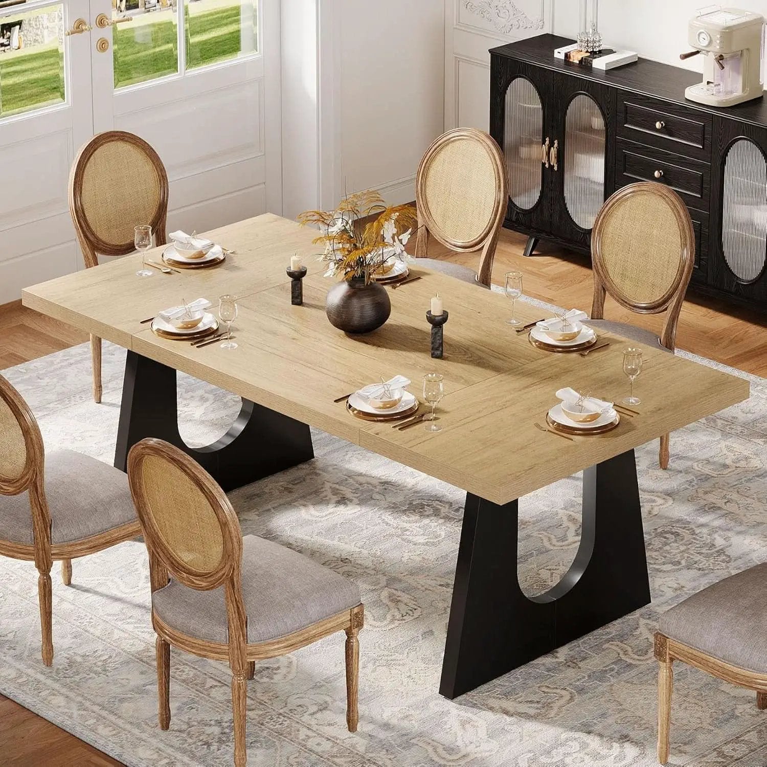 Oak And Black Rustic Dining Table 70.9 Inch For 6 To 8 People from PriceLows™