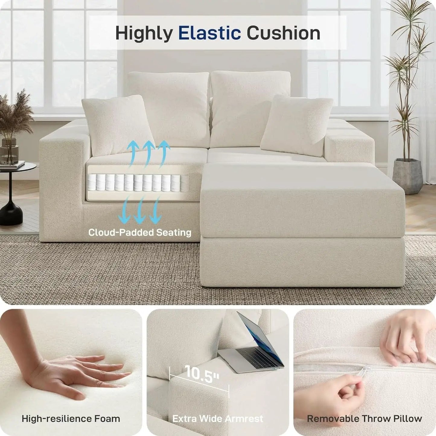 Beige Modular Sectional Sofa With Reversible Chaise from PriceLows™