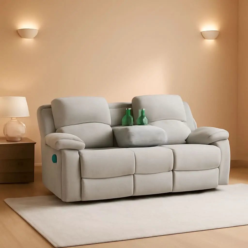 Grey White Microfiber Leather Recliner Sofa Set Living Room from PriceLows™