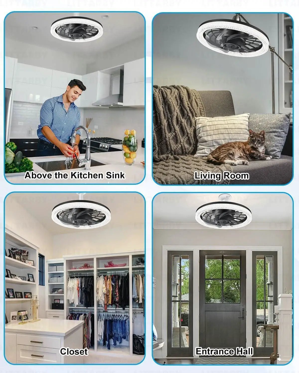 Black Ceiling Fan With Lights Remote Dimmable 3000K to 6500K Flush Mount from PriceLows™