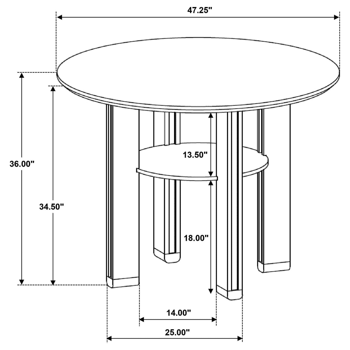 Ottowa 47-inch Round Counter Height Dining Table | 47.25 x 47.25 x 36 in | Rubberwood & Engineered Wood | Brown