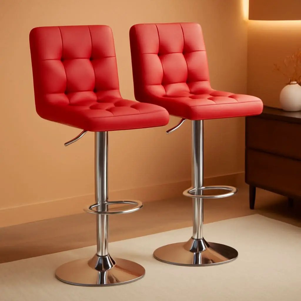 Red Adjustable PU Leather Swivel Bar Stools Set Of 2 from PriceLows™