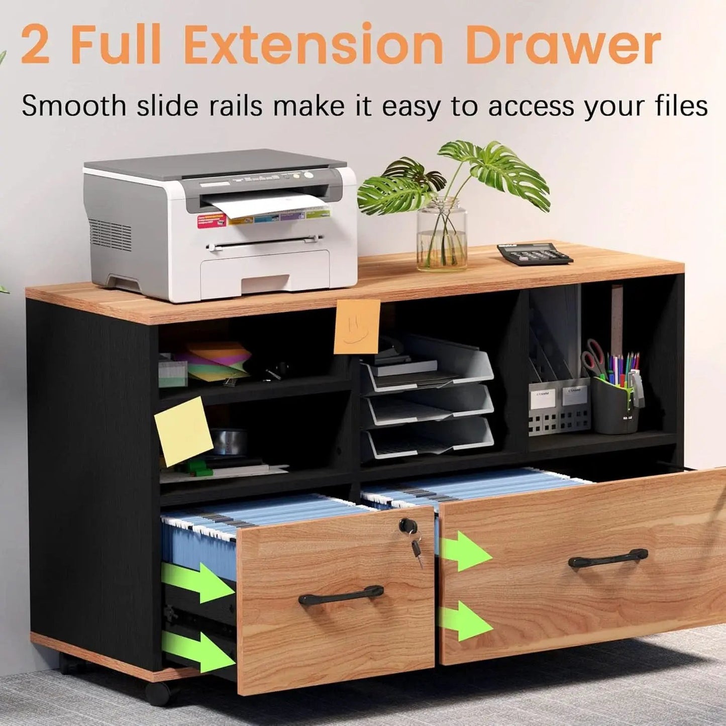 Wooden 2 Drawer File Cabinet Lockable Rolling with Adjustable Shelves Rustic Brown and Black from PriceLows™