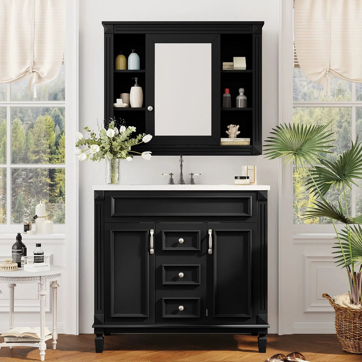 Bathroom Vanity With Top Sink | Mirror Cabinet Included | 2 Soft Closing Doors | 2 Drawers