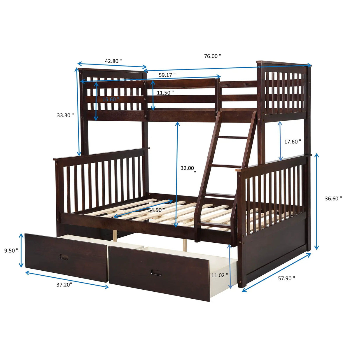 Bunk Bed With Ladder | Safety Guard Rails | Solid Pine Wood | Space-Saving Design