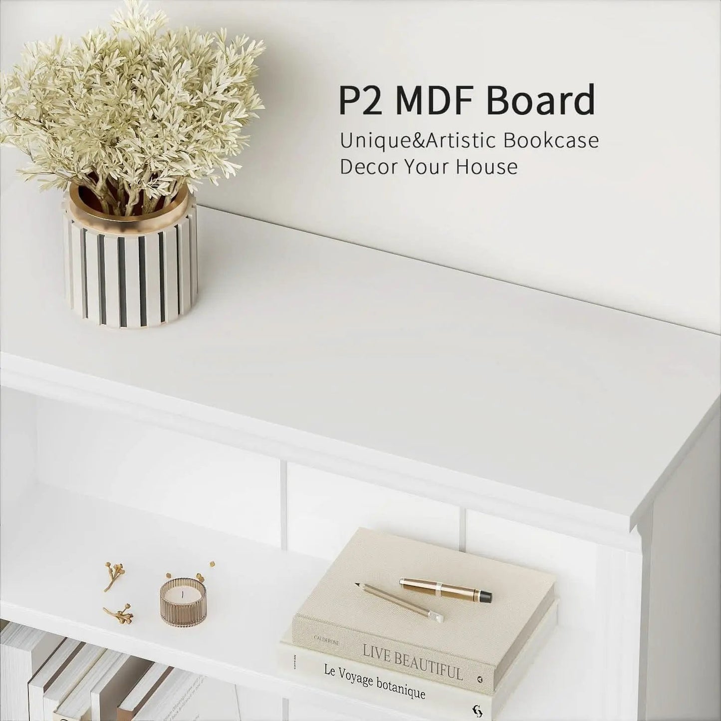 5-Shelf Bookcase Wooden Standing Rack White Living Room from PriceLows™