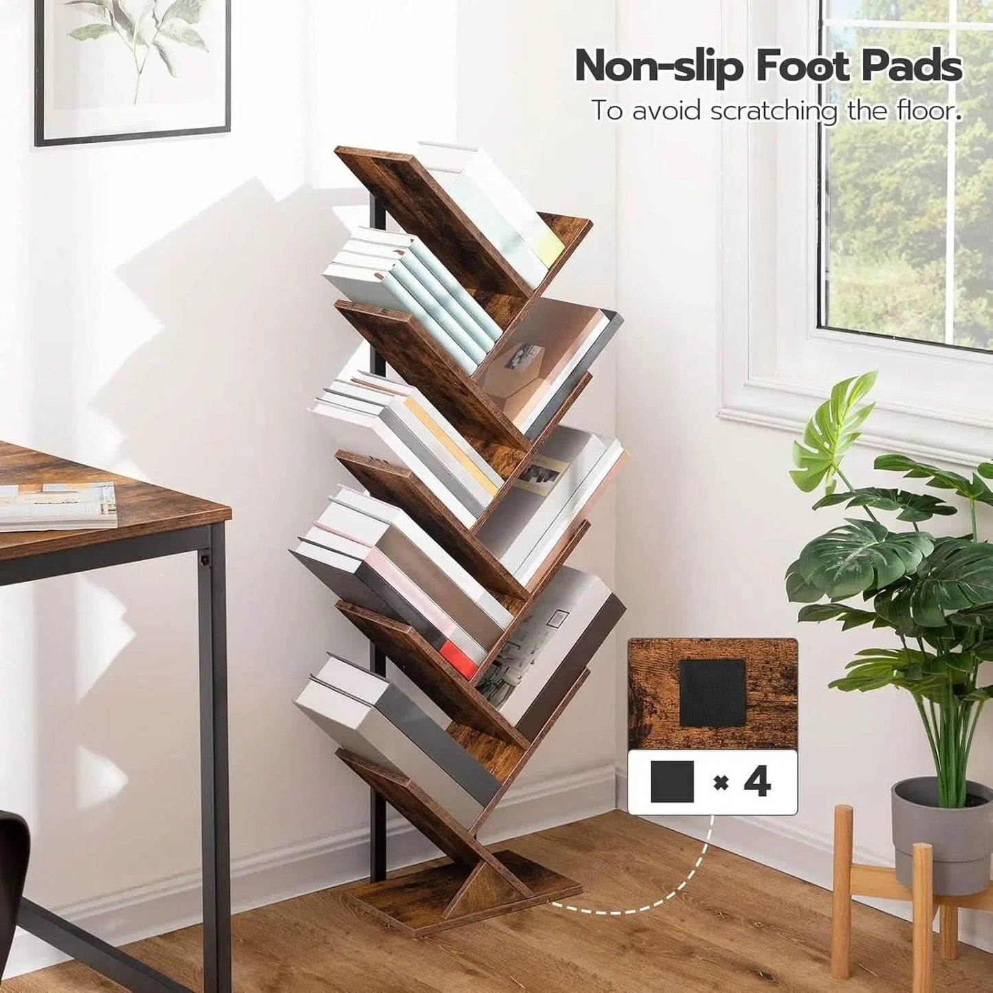 Tree Bookshelf 9 Tier Rustic Brown Living Room Bookcase from PriceLows™