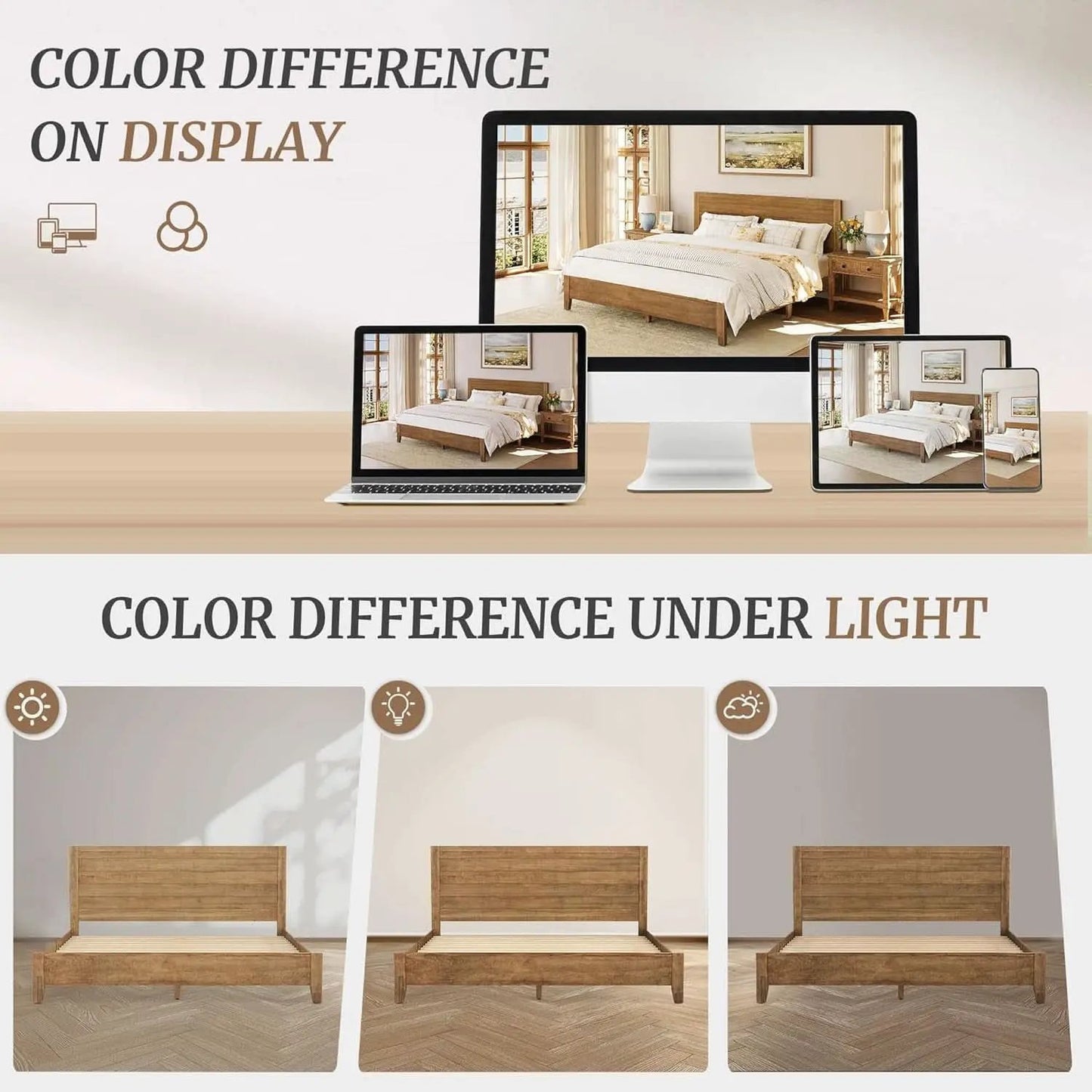 King Size Acacia Wood Platform Bed Frame With Headboard from PriceLows™