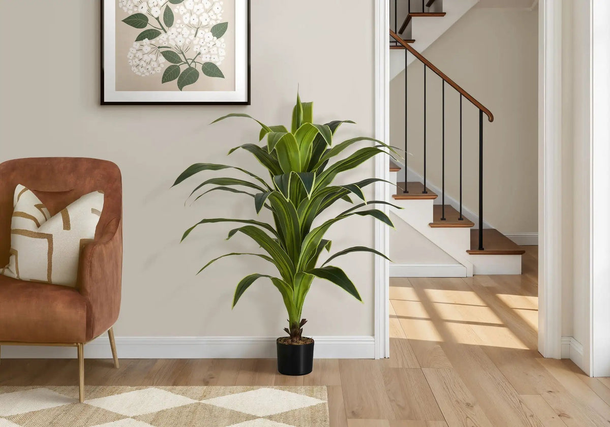 47 Inch Artificial Dracaena Tree | 34 Real Touch Leaves | Indoor Faux Floor Plant | Potted