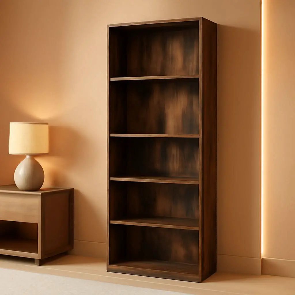 Amber Pine Adjustable 5-Tier Bookcase With Durable Shelves from PriceLows™