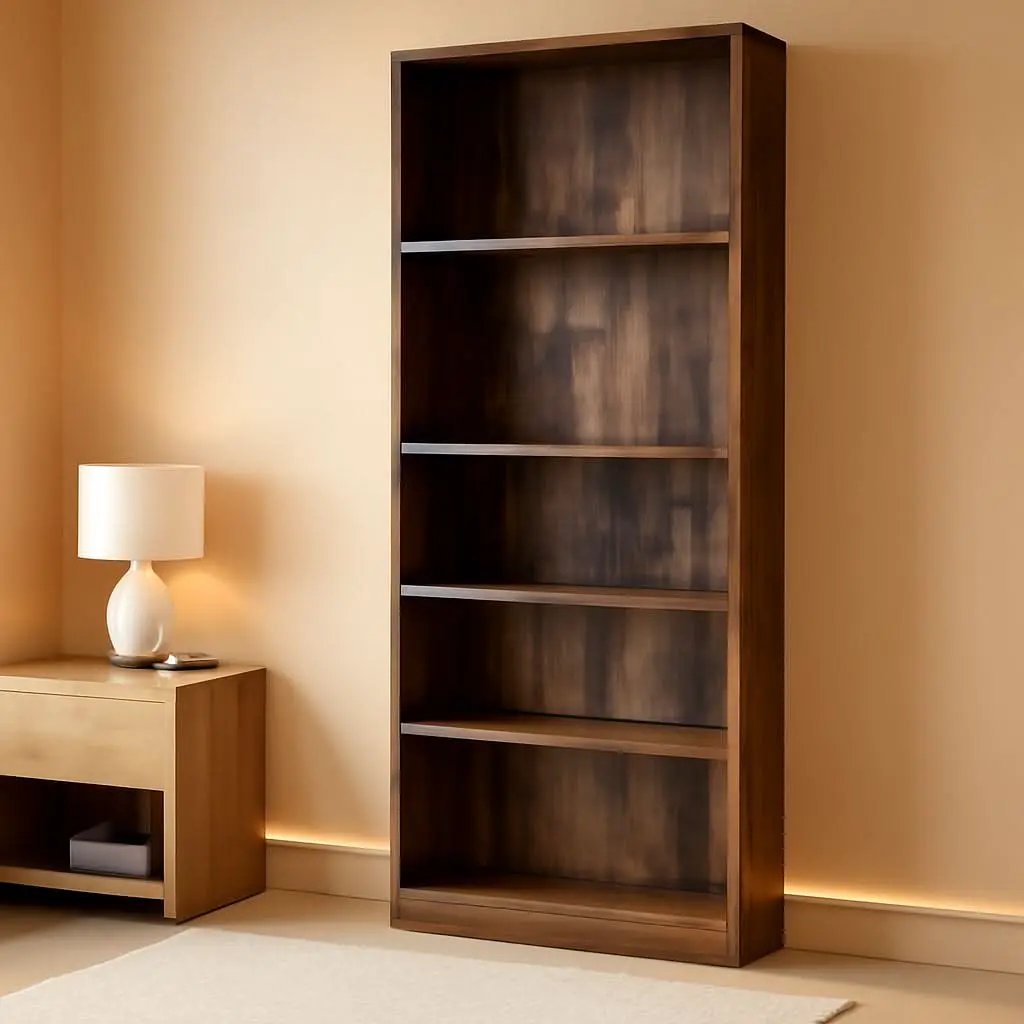Adjustable 5 Tier Amber Pine Bookcase Living Room Storage from PriceLows™