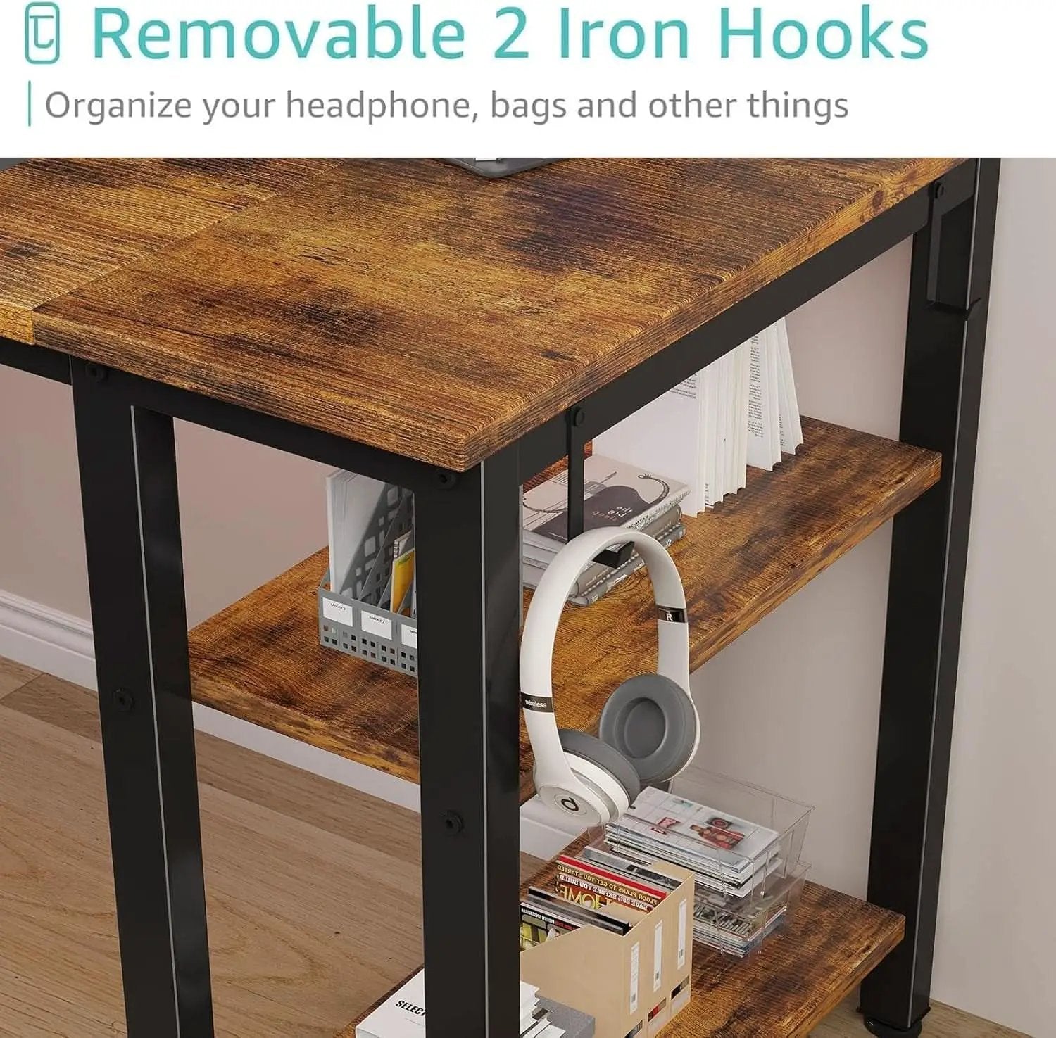 55 Inch Rustic Brown Computer Desk With 4 Fabric Drawers from PriceLows™