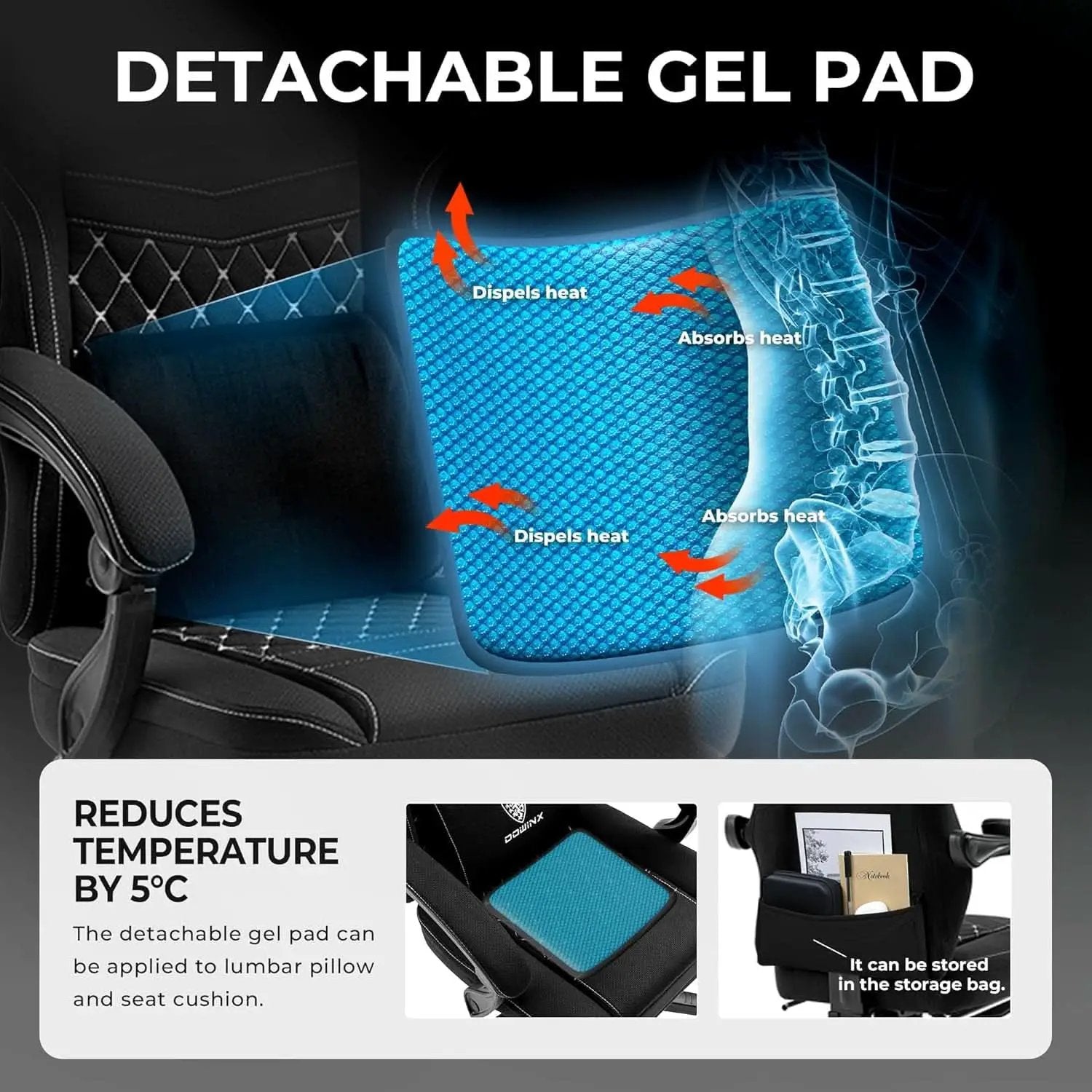 Black Breathable Fabric Gaming Chair With Massage Pad from PriceLows™