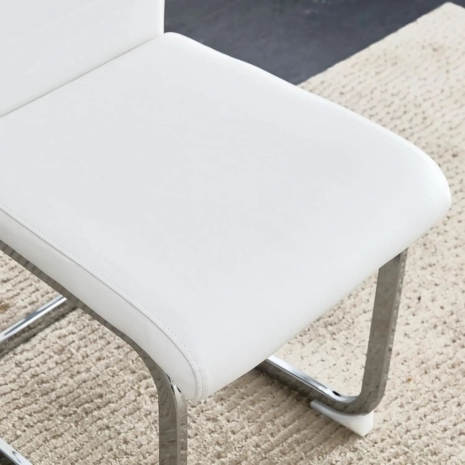 White PU Leather Dining Chair Set High Back Upholstered from PriceLows™