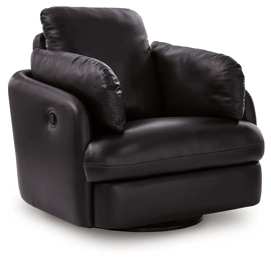 Swivel Glider Recliner | Top Grain Leather | One Pull Reclining | Black