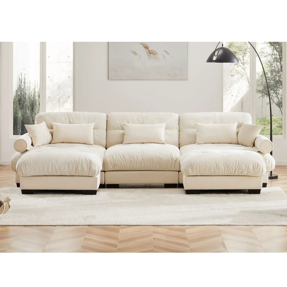 Modular Sectional Sofa | Deep Comfort Cushions | Vintage Fabric Ottoman
