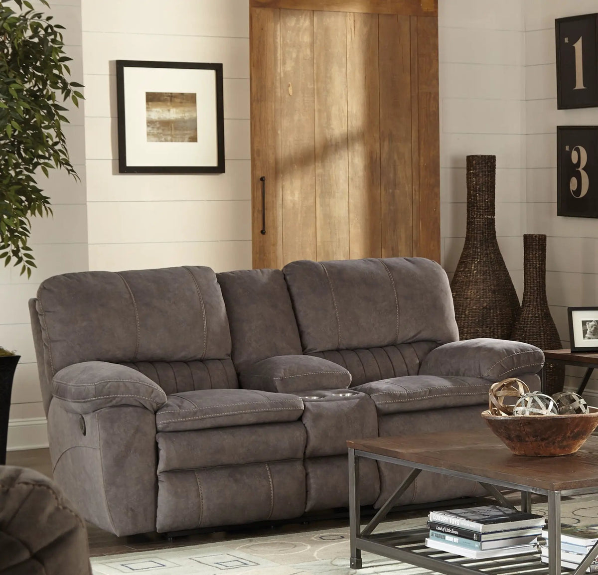 Reyes Power Lay Flat Reclining Console Loveseat With Storage & Cupholders | 2 Pieces | Polyester | Living Room