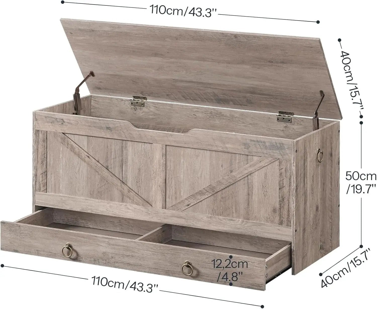 SolidWoodFinish Storage Bench Greige 43Inch Drawer from PriceLows™