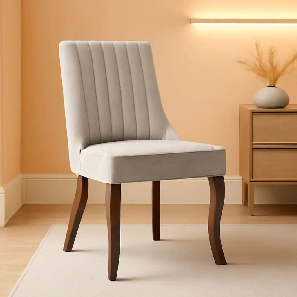 Velvet Dining Chairs Set of 4 Beige With Curved Wood Legs from PriceLows™