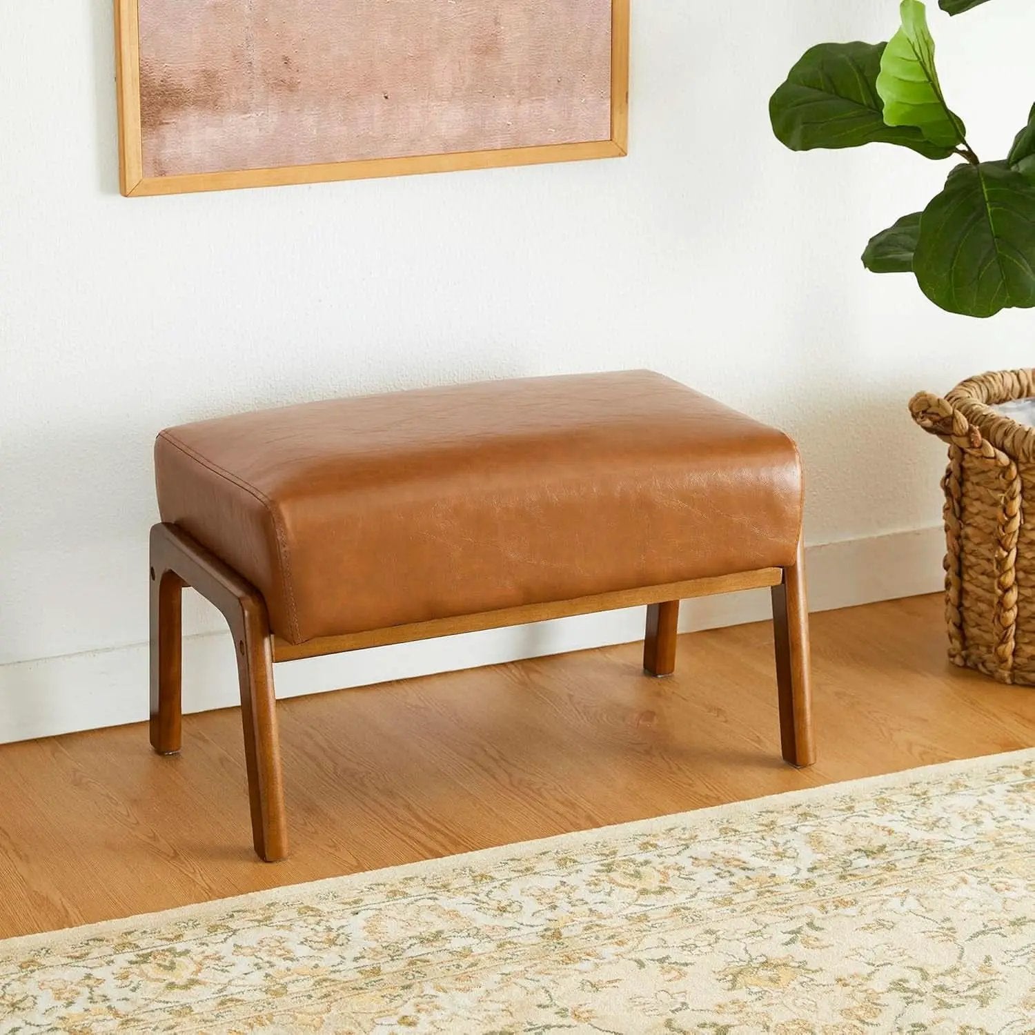 Leatherette Padded Ottoman Footrest Yellowish Brown from PriceLows™