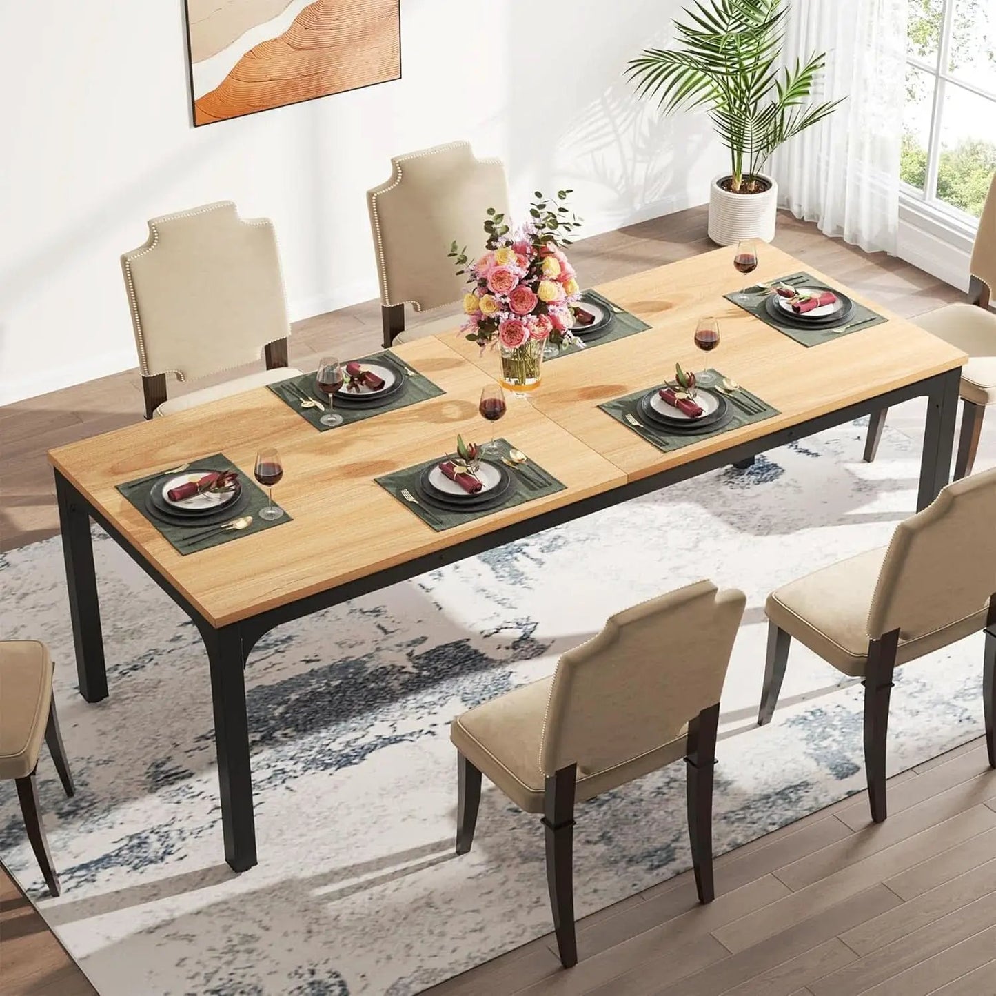 78 Inch Rustic Wood Dining Table For 6-8 People Rectangular from PriceLows™