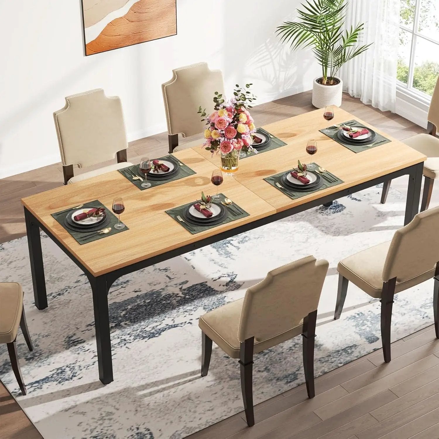 78 Inch Rustic Wood Dining Table For 6-8 People Rectangular from PriceLows™