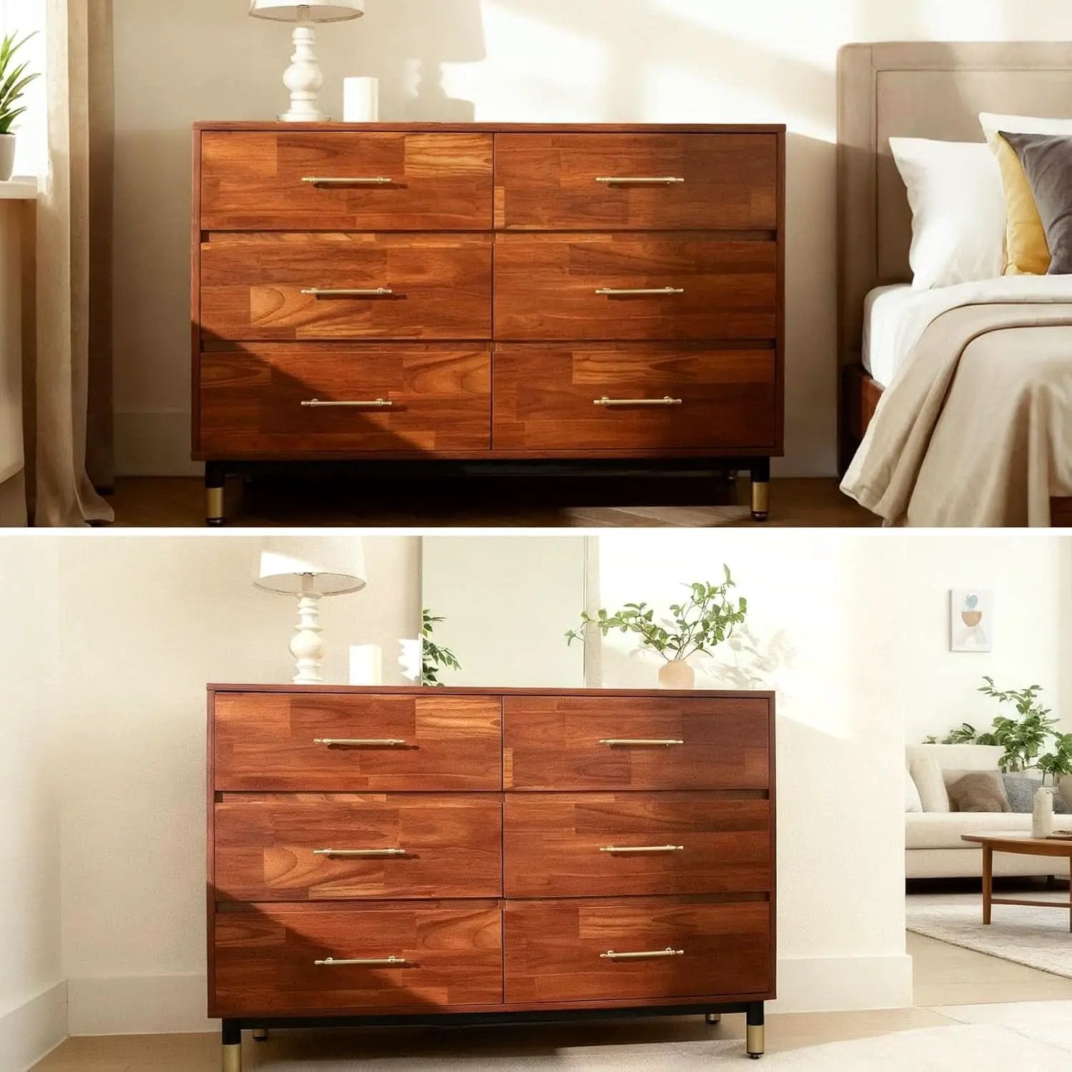 Walnut Dresser Six Drawer Storage Organizer Cabinet from PriceLows™