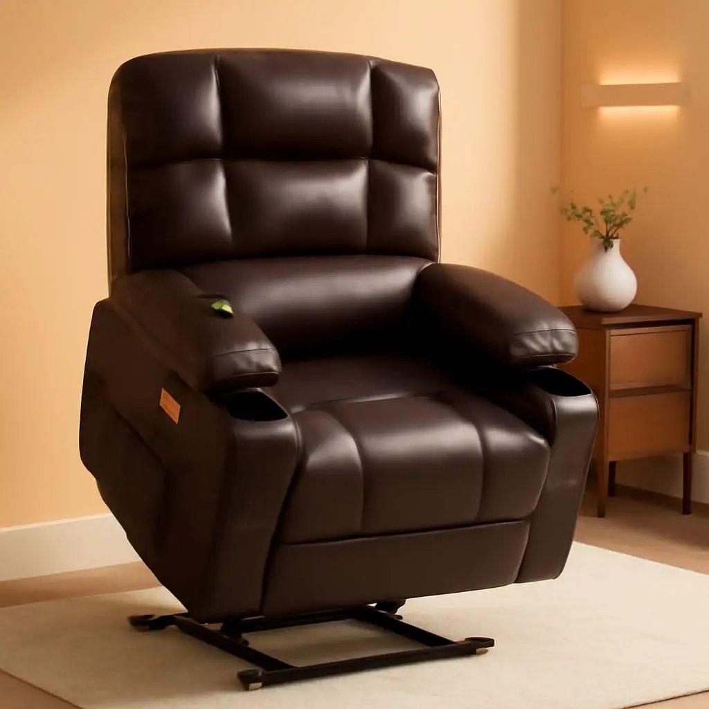 Dark Brown Lift Recliner With Massage For Elderly People from PriceLows™