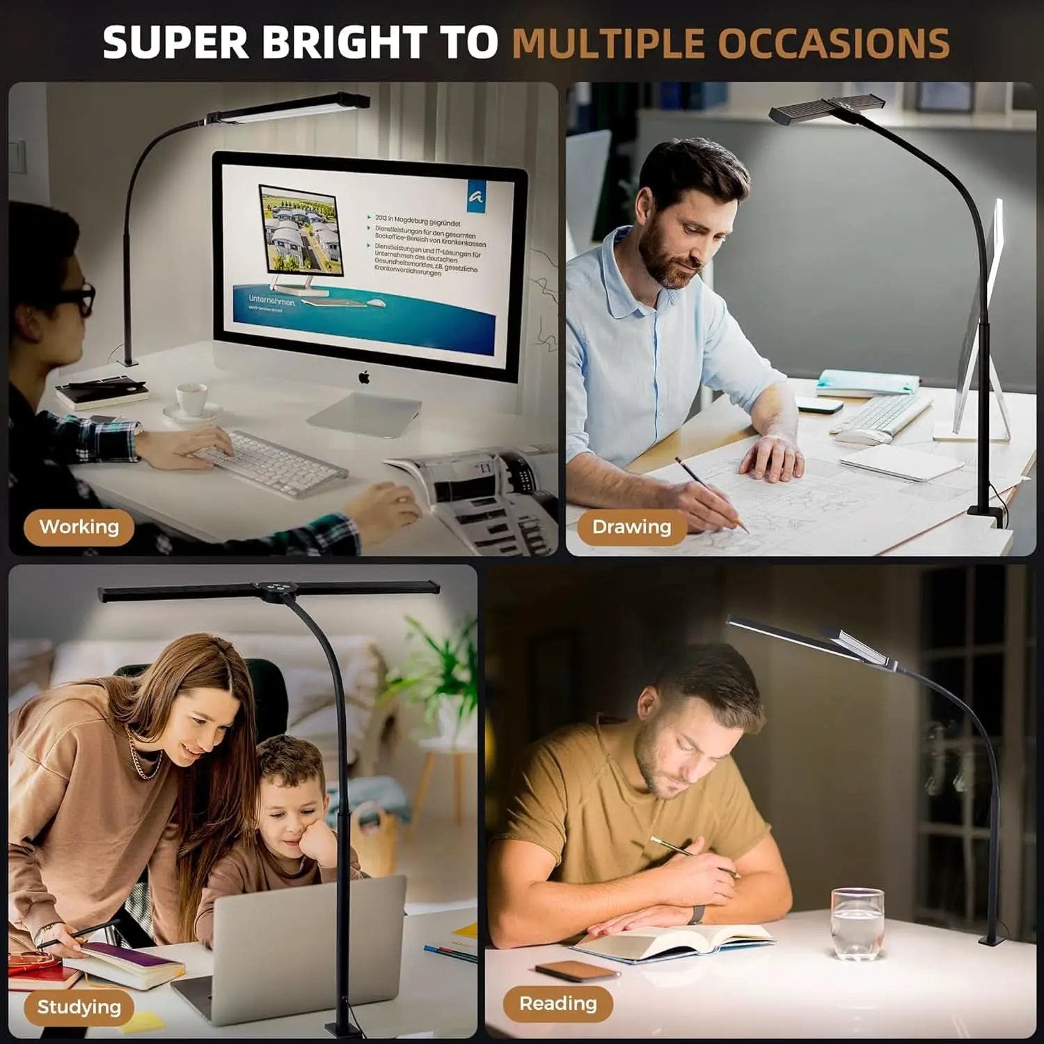 Led Desk Lamp Black Adjustable Gooseneck Dual Head Clip Lamp from PriceLows™