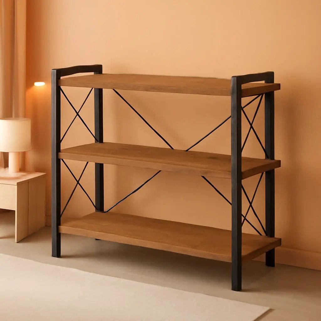 3 Tier Industrial Bookshelf Rustic Wood And Metal Open from PriceLows™