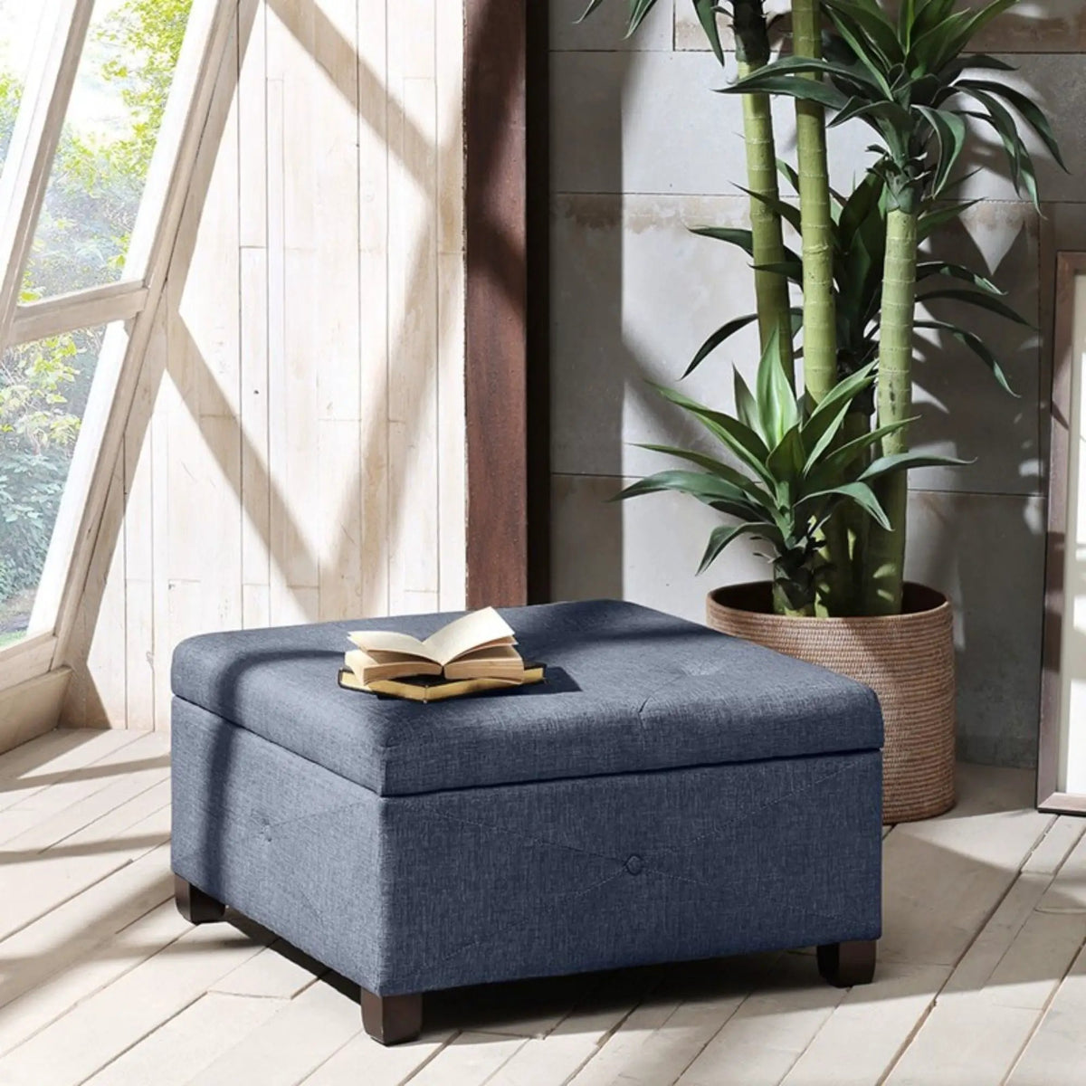 Aspen Storage Ottoman | Soft Close Lid | Button Tufted Fabric | 29.5 Inch Width