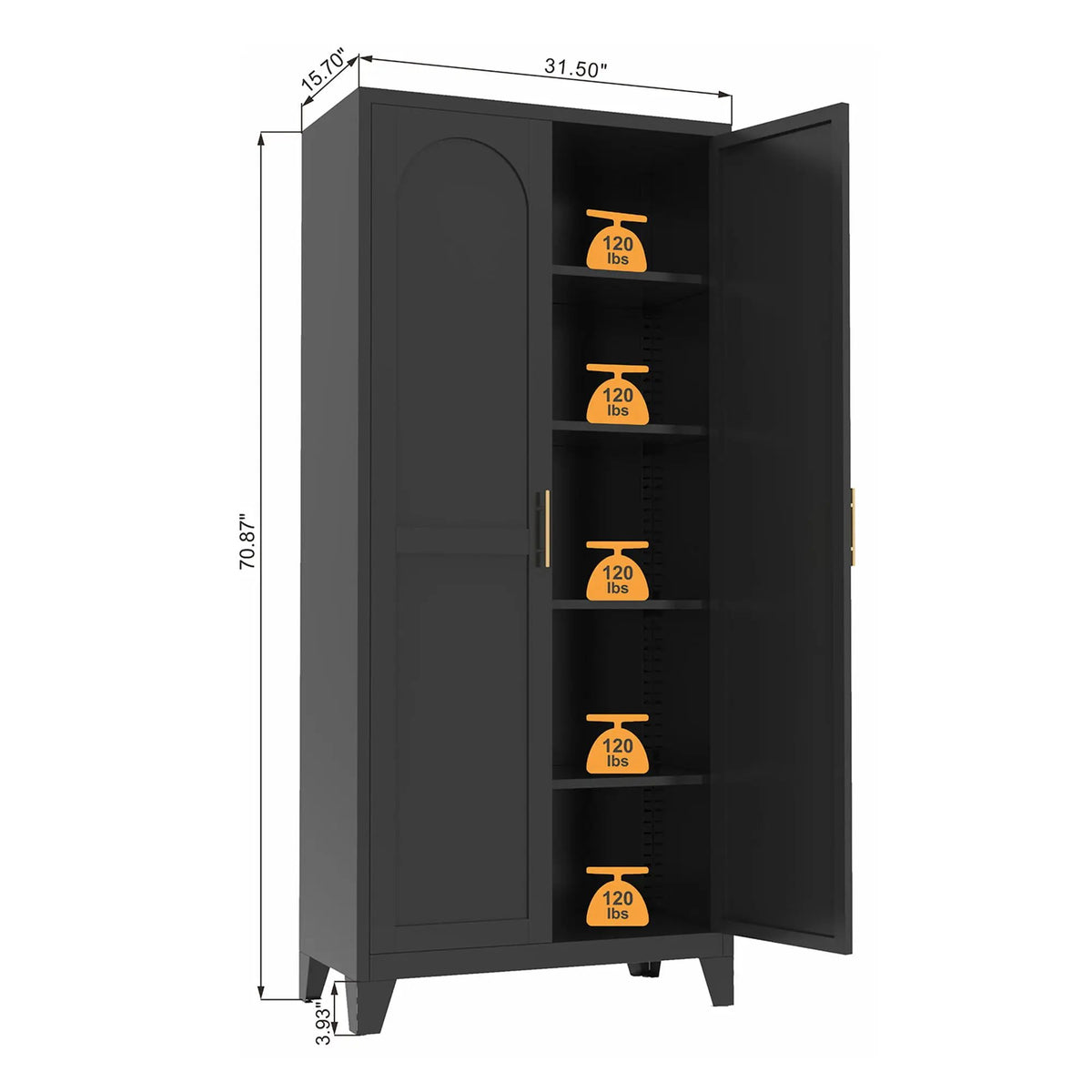 Metal Storage Cabinet | Doors And Adjustable Shelves | Corrosion-Resistant Steel | 70.87 Inch Height