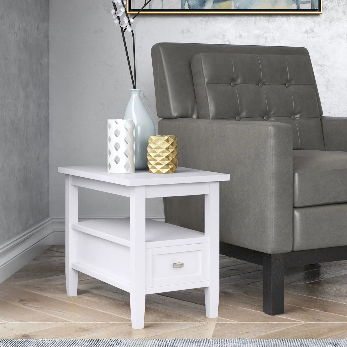 Warm Shaker Solid Wood Table | Bottom Drawer | Open Shelf Storage