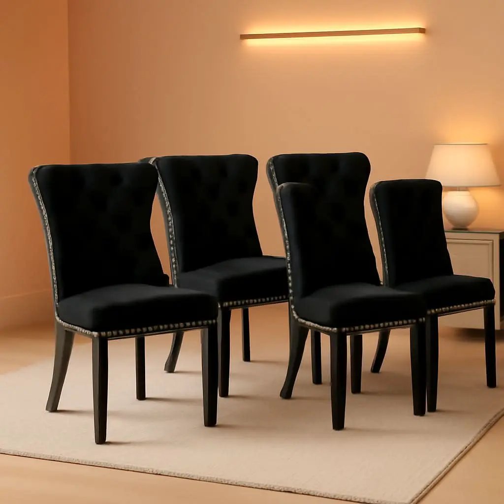 Black Velvet Tufted Dining Chairs With Nailhead Trim from PriceLows™