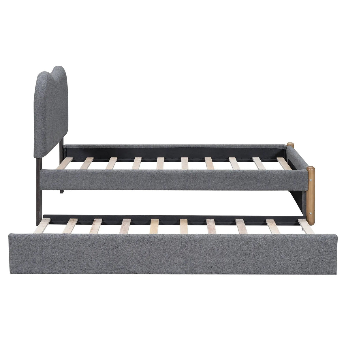 Upholstered Platform Bed | Trundle | Arc-Shaped Berber Fleece Headboard | Wood Supporting Feet